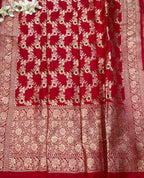 Red Banarasi Handloom Silk Flower Meenakari Dupatta - Luxurion World- Crafted Heirlooms