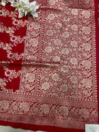 Red Banarasi Handloom Silk Flower Meenakari Dupatta - Luxurion World- Crafted Heirlooms