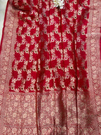Red Banarasi Handloom Silk Flower Meenakari Dupatta - Luxurion World- Crafted Heirlooms