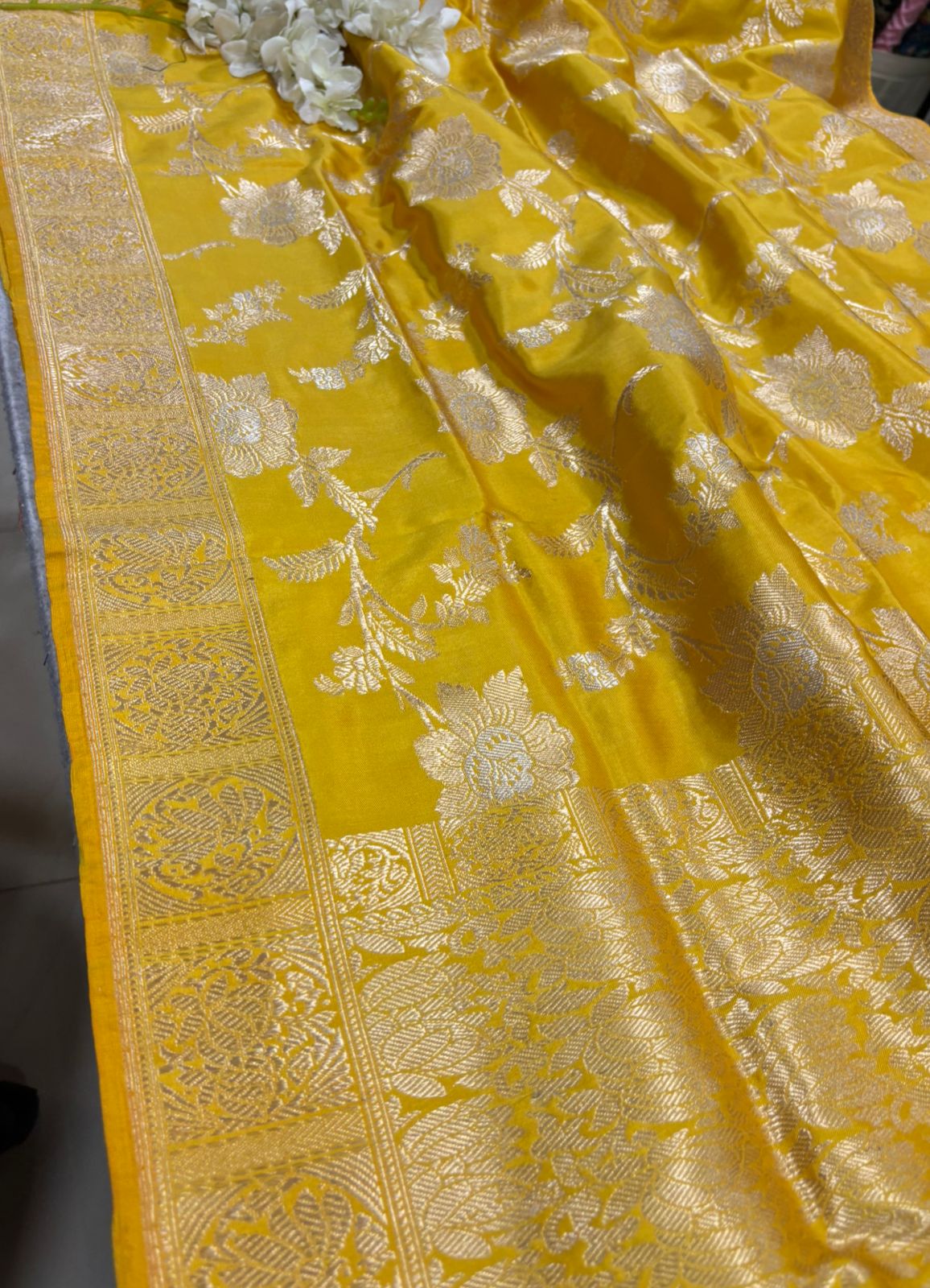 Yellow Handloom Banarasi Pure Katan Silk Dupatta