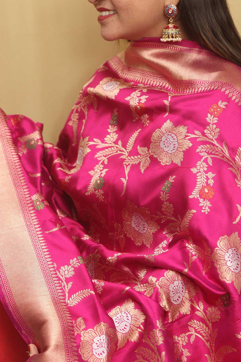 Pinkish Purple Handloom Banarasi Pure Katan Silk Meenakari Dupatta - Luxurion World- Crafted Heirlooms