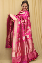 Pinkish Purple Handloom Banarasi Pure Katan Silk Meenakari Dupatta - Luxurion World- Crafted Heirlooms