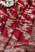 Red Handloom Banarasi Pure Katan Silk Dupatta - Luxurion World