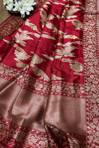 Red Handloom Banarasi Pure Katan Silk Dupatta - Luxurion World