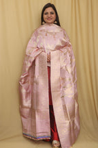 Pastel Handloom Banarasi Katan Silk Dupatta - Luxurion World- Crafted Heirlooms