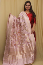 Pastel Handloom Banarasi Katan Silk Dupatta - Luxurion World- Crafted Heirlooms