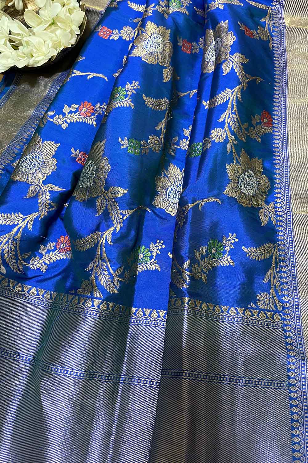 Blue Handloom Banarasi Pure Katan Silk Meenakari Dupatta - Luxurion World- Crafted Heirlooms