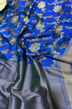 Blue Handloom Banarasi Pure Katan Silk Meenakari Dupatta - Luxurion World- Crafted Heirlooms