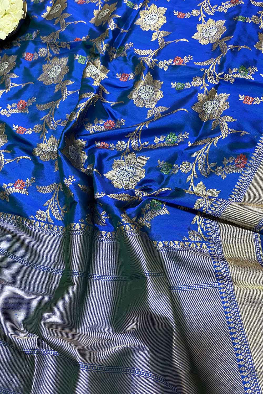 Blue Handloom Banarasi Pure Katan Silk Meenakari Dupatta - Luxurion World- Crafted Heirlooms