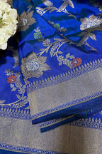 Blue Handloom Banarasi Pure Katan Silk Meenakari Dupatta - Luxurion World- Crafted Heirlooms