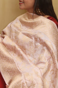 Pastel Pink Handloom Banarasi Pure Katan Silk Sona Roopa Dupatta - Luxurion World- Crafted Heirlooms