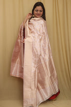 Pastel Pink Handloom Banarasi Pure Katan Silk Sona Roopa Dupatta - Luxurion World- Crafted Heirlooms