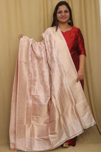 Pastel Pink Handloom Banarasi Pure Katan Silk Sona Roopa Dupatta - Luxurion World- Crafted Heirlooms