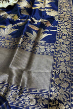 Blue Handloom Banarasi Pure Katan Silk Meenakari Dupatta - Luxurion World- Crafted Heirlooms