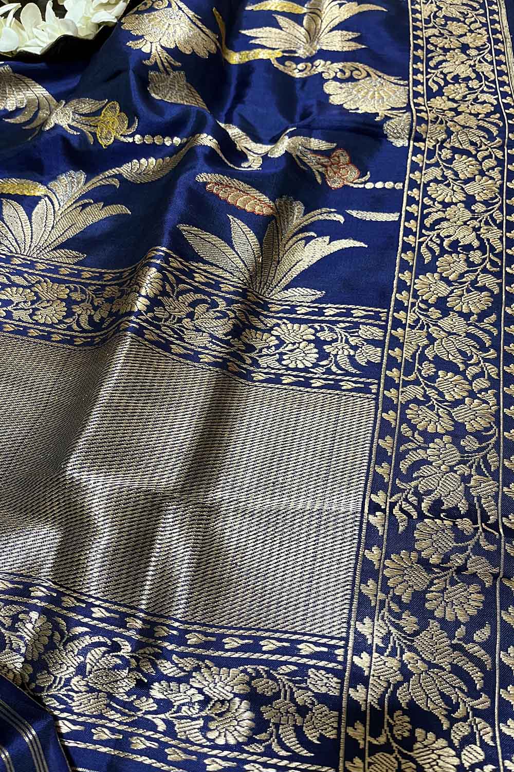 Blue Handloom Banarasi Pure Katan Silk Meenakari Dupatta - Luxurion World- Crafted Heirlooms