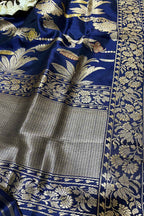 Blue Handloom Banarasi Pure Katan Silk Meenakari Dupatta - Luxurion World- Crafted Heirlooms