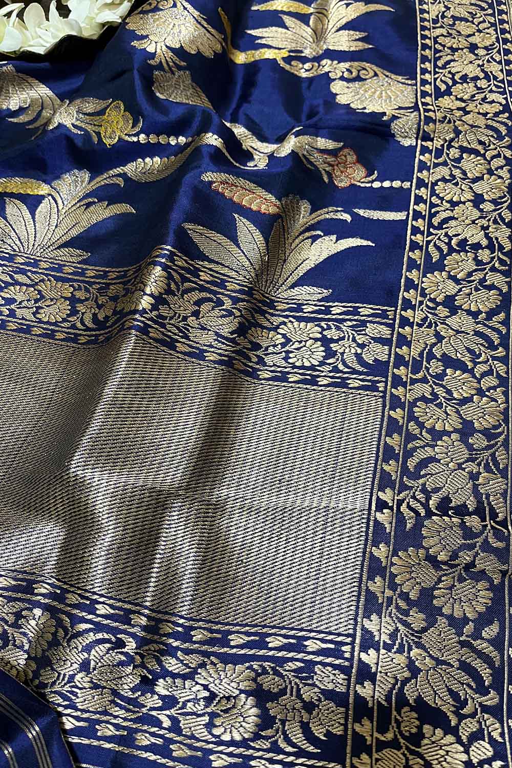 Blue Handloom Banarasi Pure Katan Silk Meenakari Dupatta - Luxurion World- Crafted Heirlooms