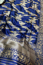 Blue Handloom Banarasi Pure Katan Silk Meenakari Dupatta - Luxurion World- Crafted Heirlooms