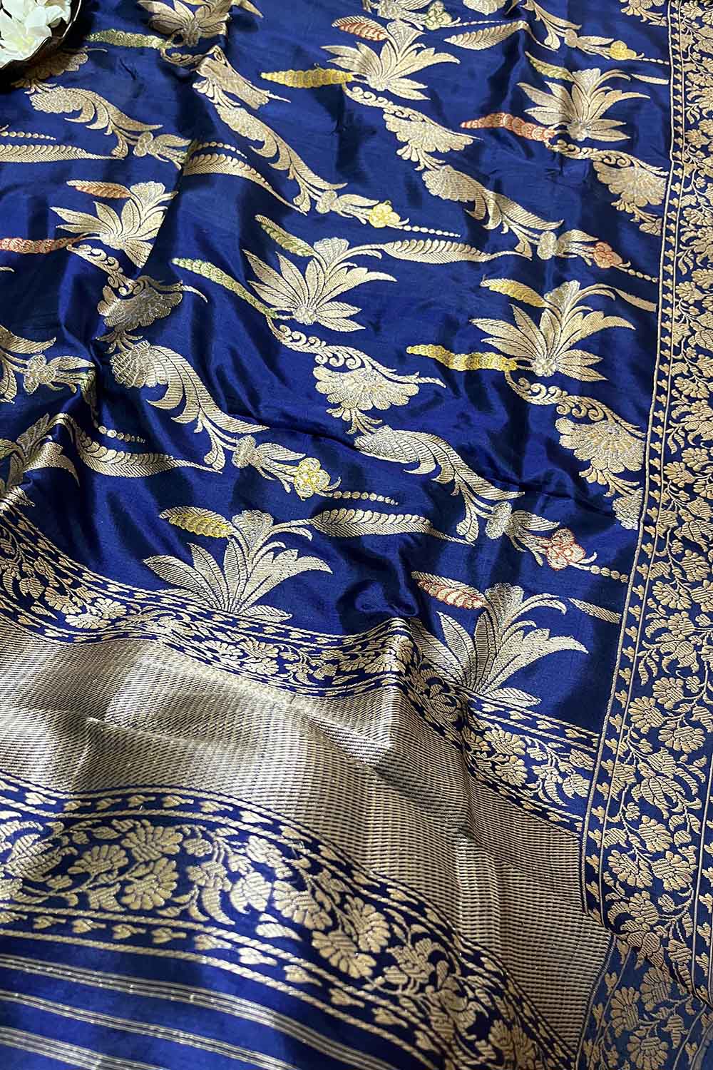 Blue Handloom Banarasi Pure Katan Silk Meenakari Dupatta - Luxurion World- Crafted Heirlooms