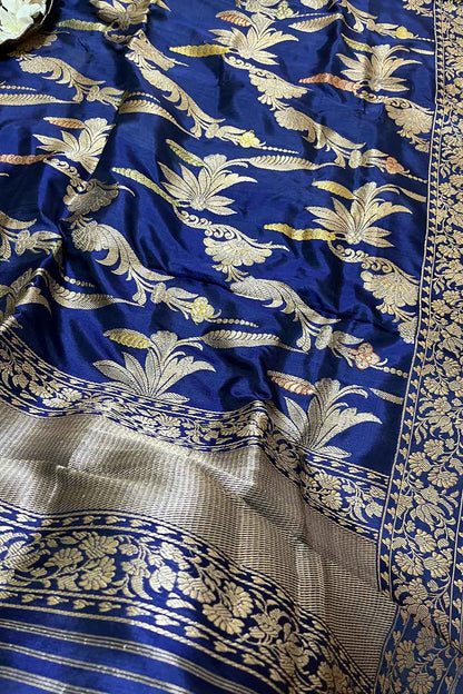 Blue Handloom Banarasi Pure Katan Silk Meenakari Dupatta - Luxurion World