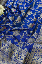 Blue Handloom Banarasi Pure Katan Silk Meenakari Dupatta - Luxurion World- Crafted Heirlooms