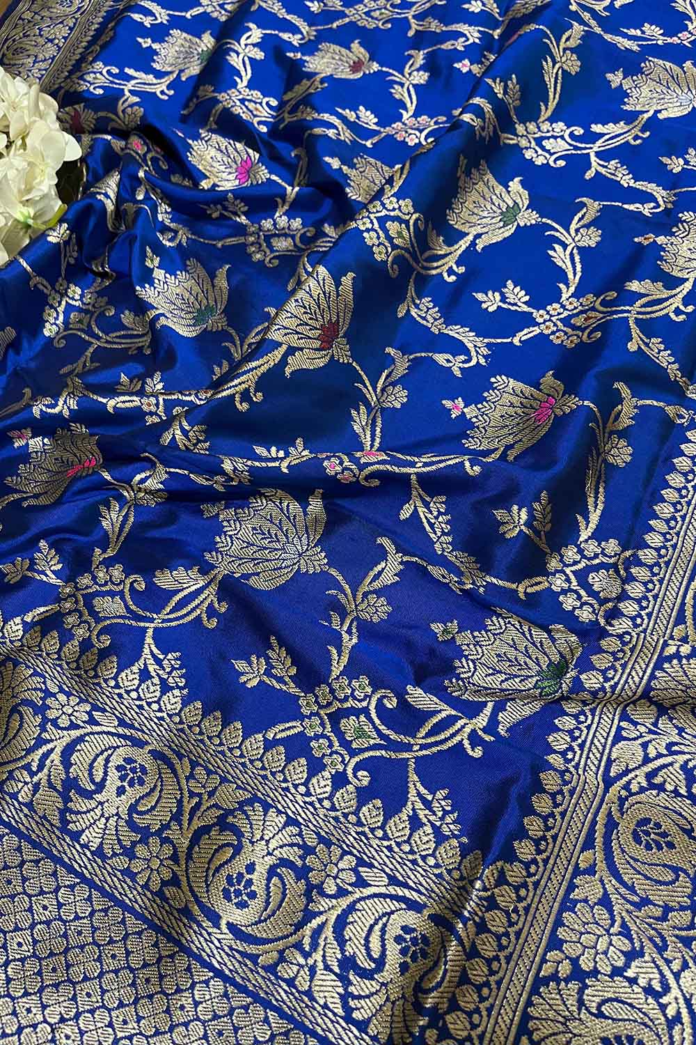 Blue Handloom Banarasi Pure Katan Silk Meenakari Dupatta - Luxurion World- Crafted Heirlooms