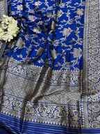 Blue Handloom Banarasi Pure Katan Silk Meenakari Dupatta - Luxurion World- Crafted Heirlooms