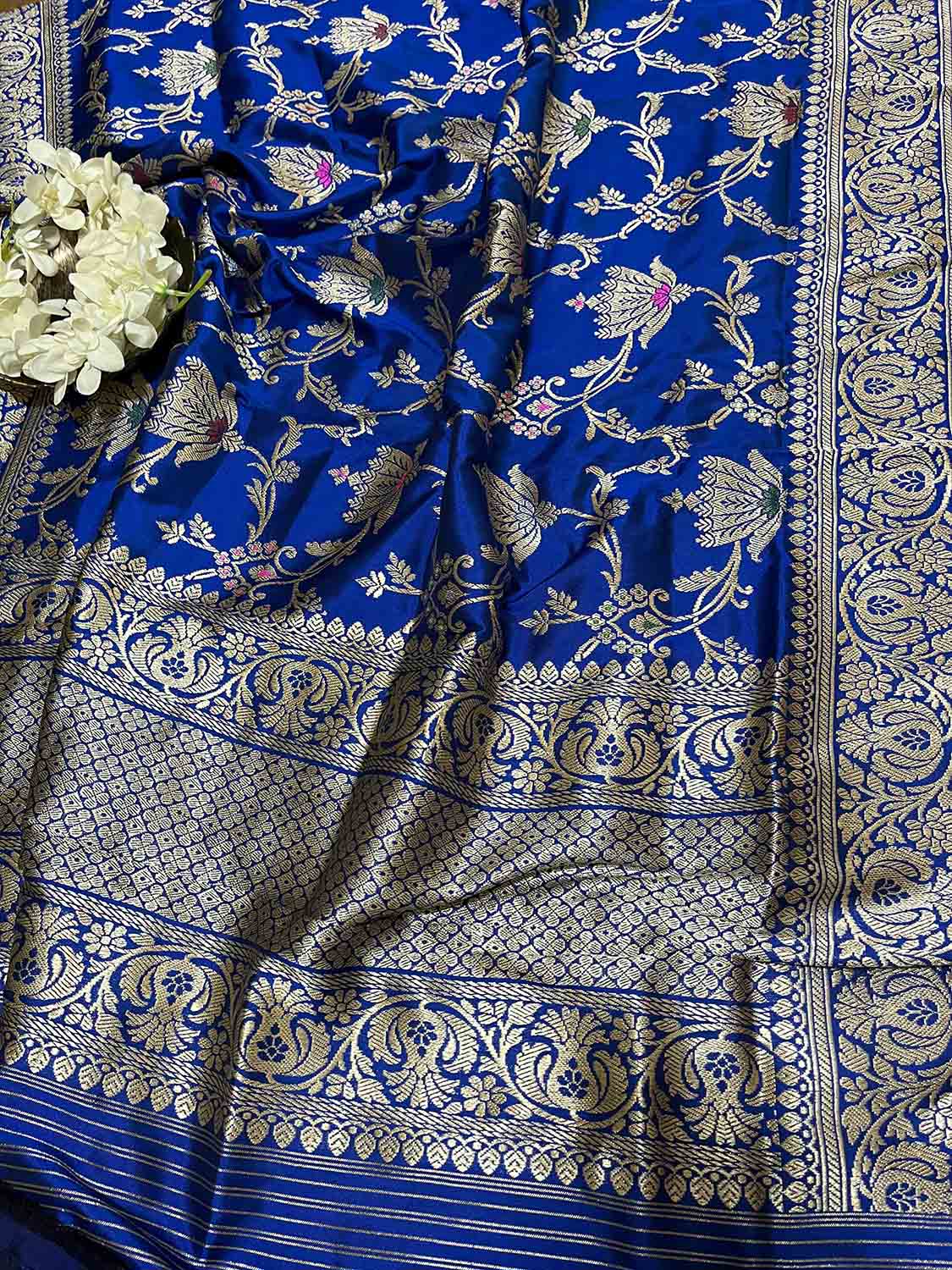 Blue Handloom Banarasi Pure Katan Silk Meenakari Dupatta - Luxurion World- Crafted Heirlooms