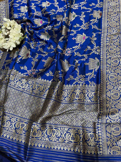 Blue Handloom Banarasi Pure Katan Silk Meenakari Dupatta - Luxurion World
