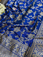 Blue Handloom Banarasi Pure Katan Silk Meenakari Dupatta - Luxurion World- Crafted Heirlooms