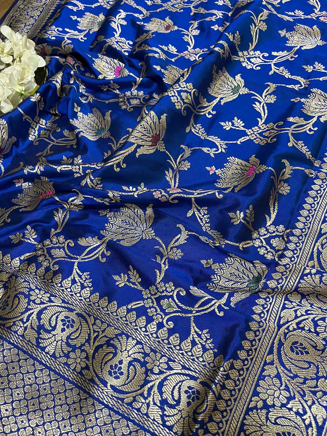 Blue Handloom Banarasi Pure Katan Silk Meenakari Dupatta - Luxurion World- Crafted Heirlooms