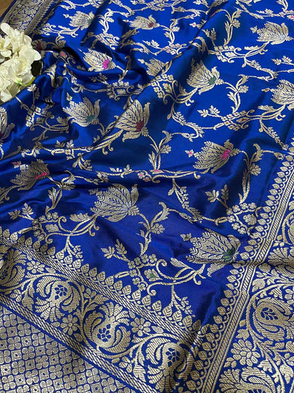 Blue Handloom Banarasi Pure Katan Silk Meenakari Dupatta - Luxurion World