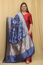 Blue Handloom Banarasi Pure Katan Silk Meenakari Dupatta - Luxurion World- Crafted Heirlooms