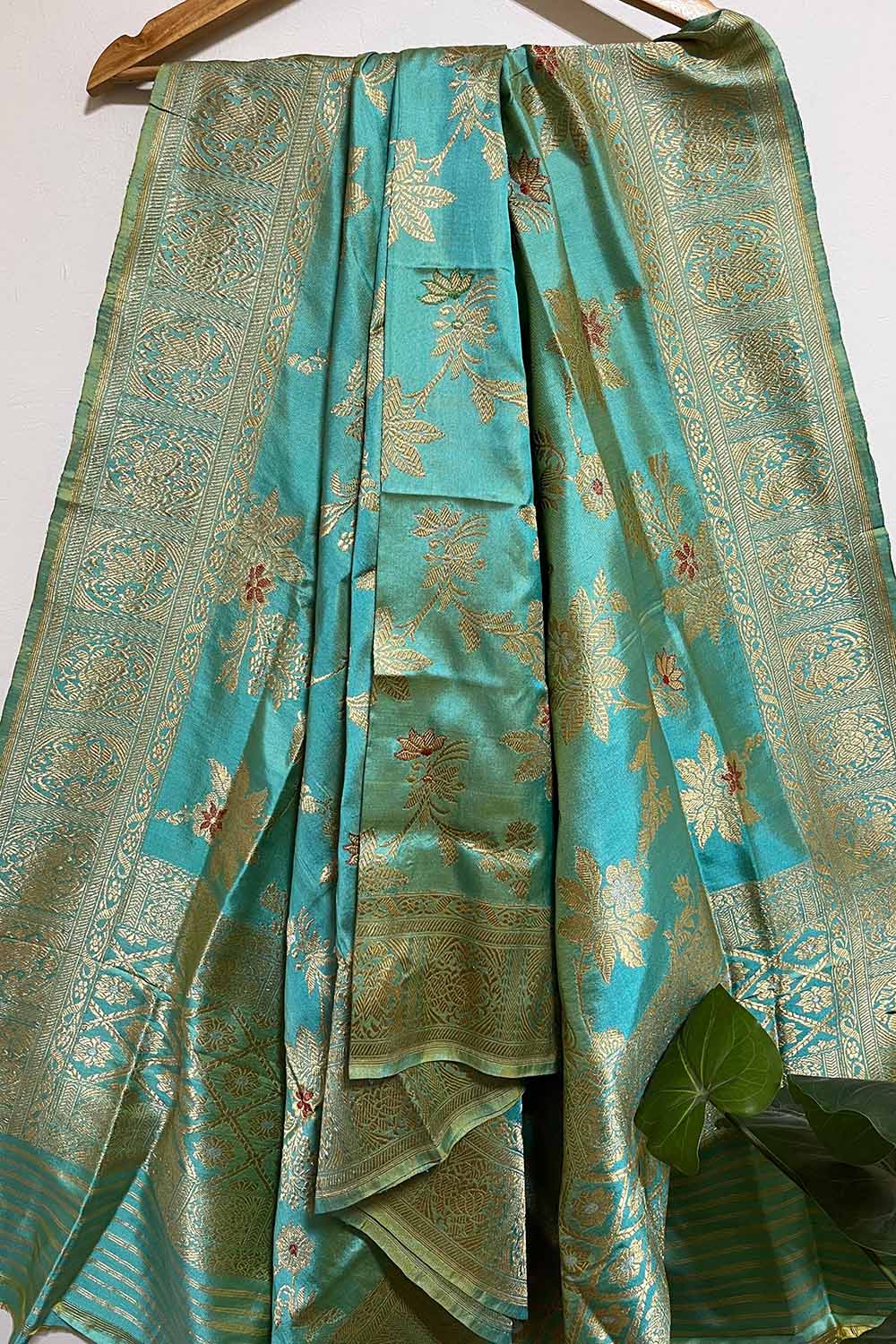 Blue Shot Handloom Banarasi Pure Katan Silk Meenakari Dupatta - Luxurion World- Crafted Heirlooms