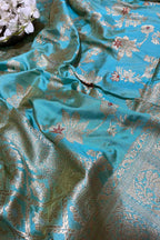 Blue Shot Handloom Banarasi Pure Katan Silk Meenakari Dupatta - Luxurion World- Crafted Heirlooms
