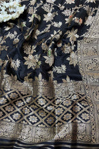 Exquisite Black Handloom Banarasi Silk Meenakari Dupatta - Luxurion World- Crafted Heirlooms