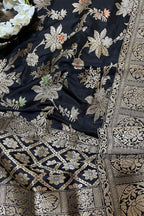 Exquisite Black Handloom Banarasi Silk Meenakari Dupatta - Luxurion World- Crafted Heirlooms