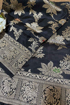Exquisite Black Handloom Banarasi Silk Meenakari Dupatta - Luxurion World- Crafted Heirlooms
