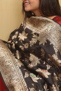 Exquisite Black Handloom Banarasi Silk Meenakari Dupatta - Luxurion World- Crafted Heirlooms