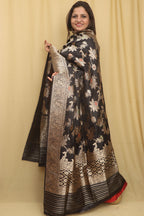 Exquisite Black Handloom Banarasi Silk Meenakari Dupatta - Luxurion World- Crafted Heirlooms