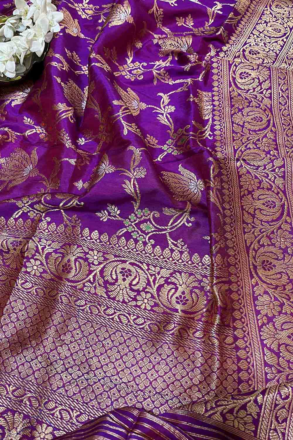 Exquisite Purple Handloom Banarasi Silk Meenakari Dupatta - Luxurion World- Crafted Heirlooms