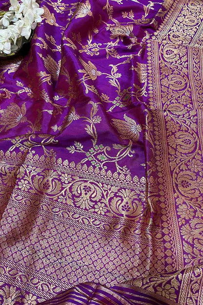 Exquisite Purple Handloom Banarasi Silk Meenakari Dupatta - Luxurion World
