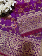 Exquisite Purple Handloom Banarasi Silk Meenakari Dupatta - Luxurion World- Crafted Heirlooms