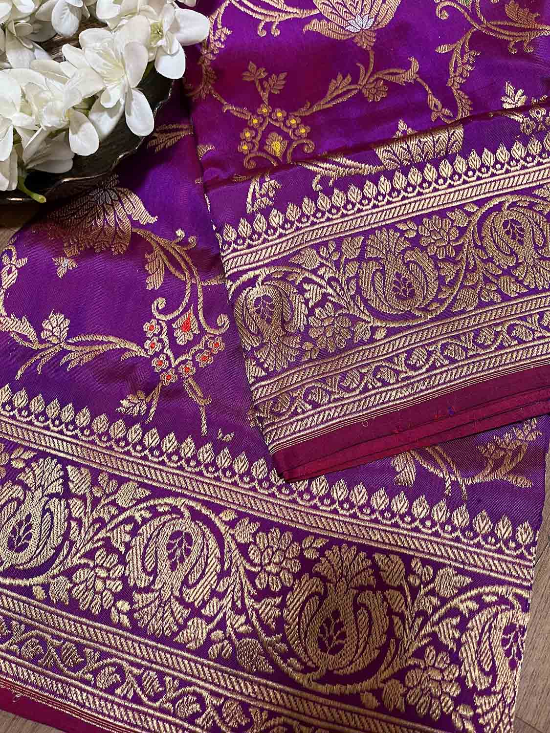 Exquisite Purple Handloom Banarasi Silk Meenakari Dupatta - Luxurion World- Crafted Heirlooms