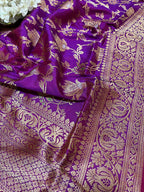 Exquisite Purple Handloom Banarasi Silk Meenakari Dupatta - Luxurion World- Crafted Heirlooms