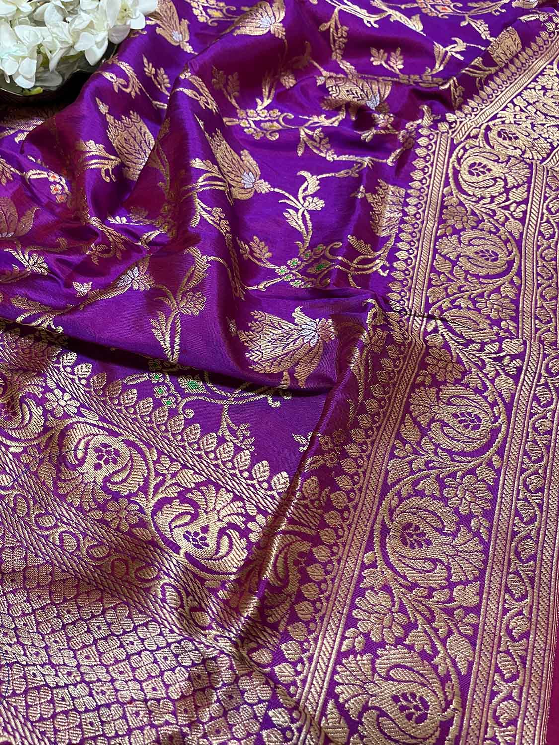 Exquisite Purple Handloom Banarasi Silk Meenakari Dupatta - Luxurion World- Crafted Heirlooms
