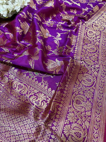 Exquisite Purple Handloom Banarasi Silk Meenakari Dupatta - Luxurion World
