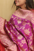 Exquisite Purple Handloom Banarasi Silk Meenakari Dupatta - Luxurion World- Crafted Heirlooms