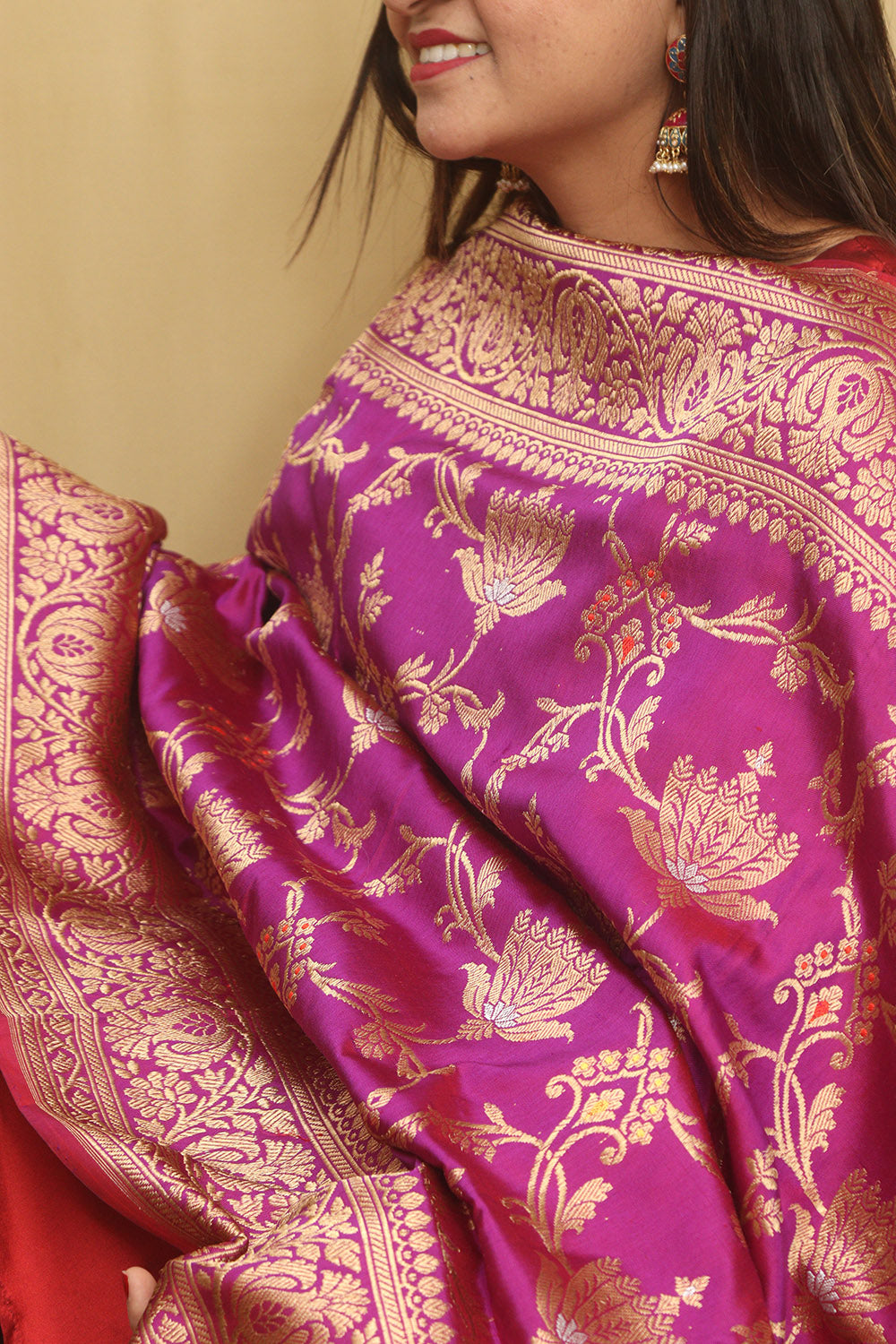Exquisite Purple Handloom Banarasi Silk Meenakari Dupatta - Luxurion World- Crafted Heirlooms