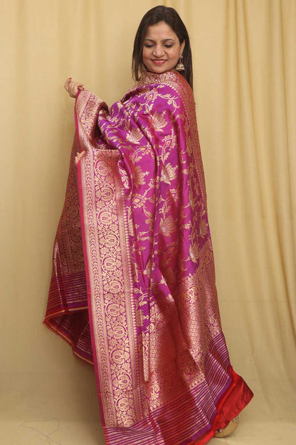 Exquisite Purple Handloom Banarasi Silk Meenakari Dupatta - Luxurion World
